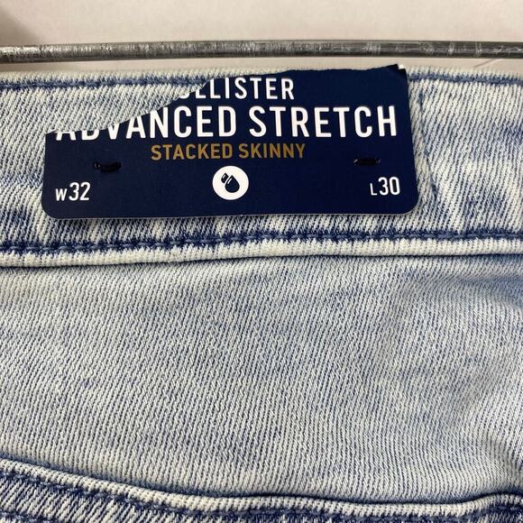 NWT Hollister Advanced Stretch Stacked Skinny Men’s Jeans 32x30 Light Blue Denim - Picture 10 of 12